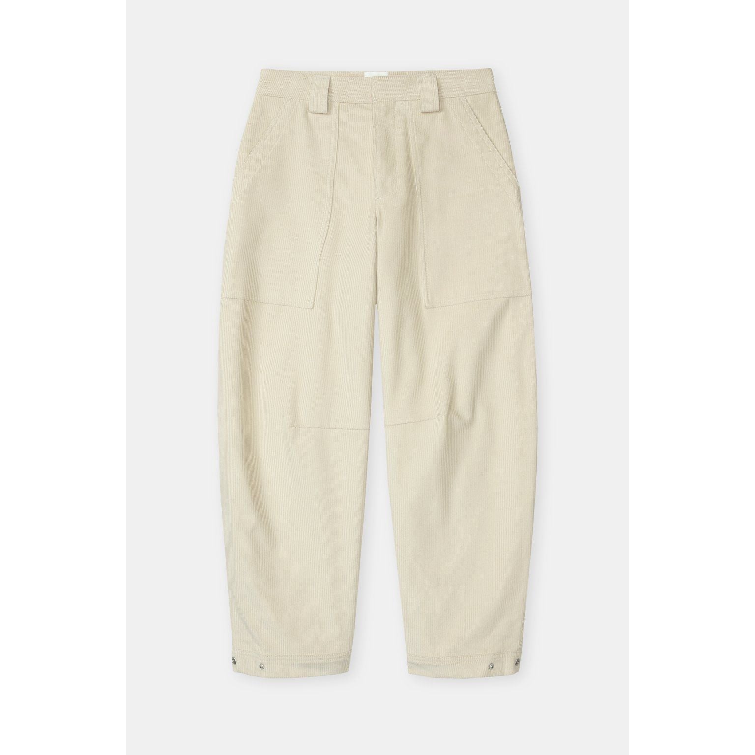 Women's Rhannon Relaxed Corduroy Pants in Pearl Beige by Closed, shown laying flat with a relaxed fit and textured corduroy fabric.