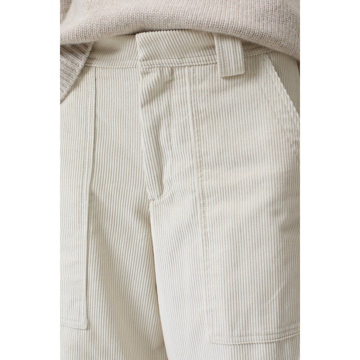 Women's Pearl Beige Rhannon Relaxed Corduroy Pants by Closed, showing the soft textured fabric and relaxed fit style.