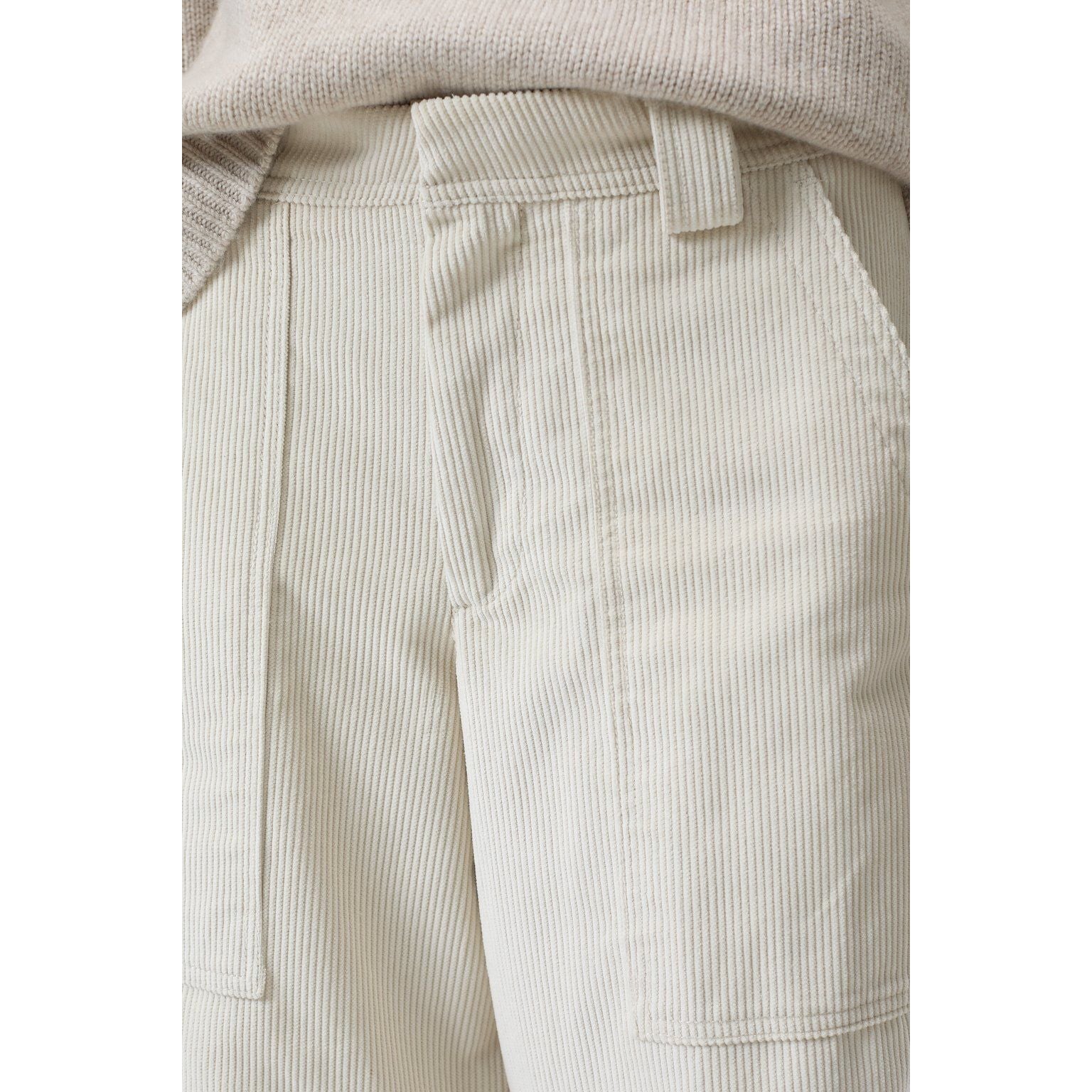 Women's Pearl Beige Rhannon Relaxed Corduroy Pants by Closed, showing the soft textured fabric and relaxed fit style.