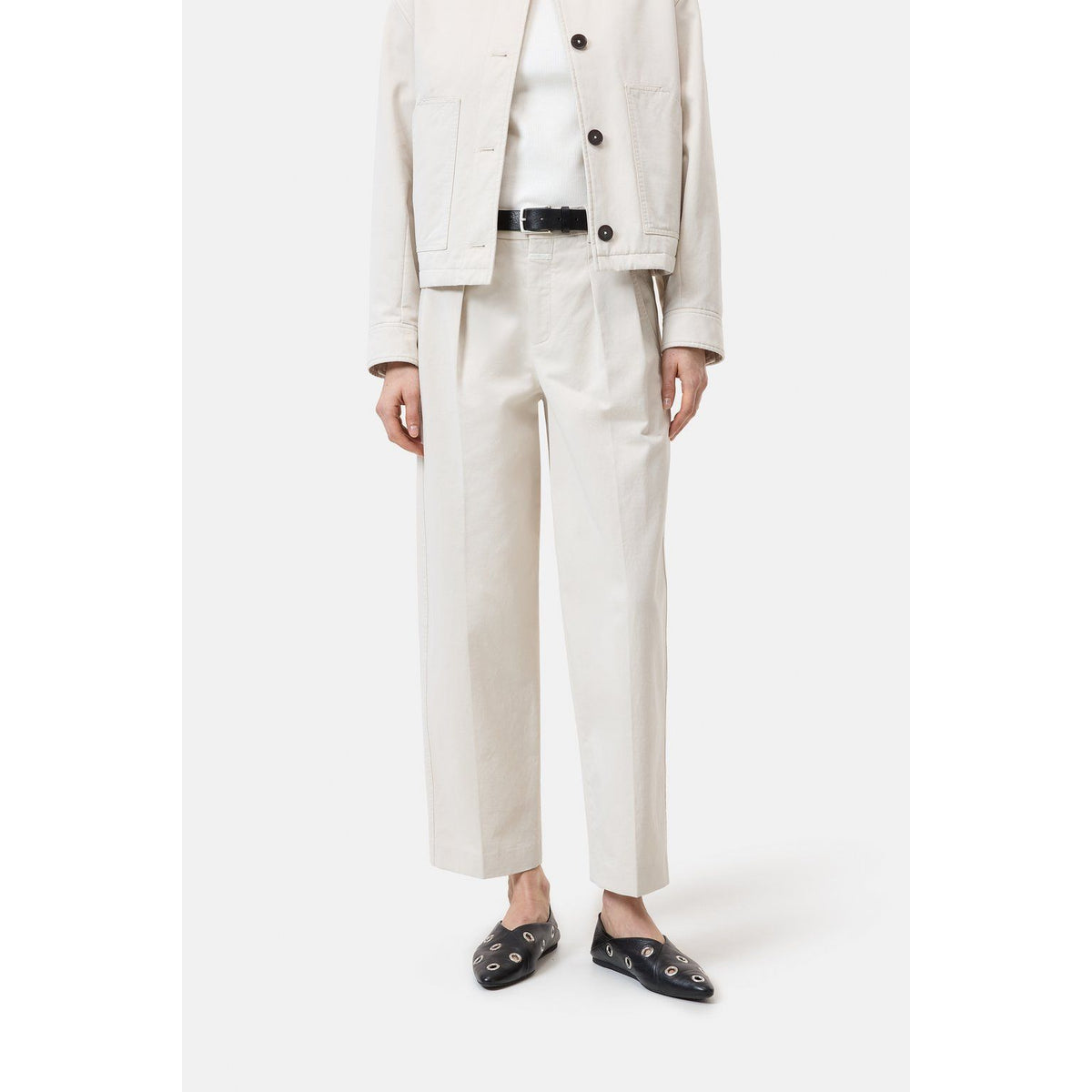 Closed Women's Ruthy Relaxed Pant in Stone Beige, showing the comfortable, loose-fit design and soft fabric texture.