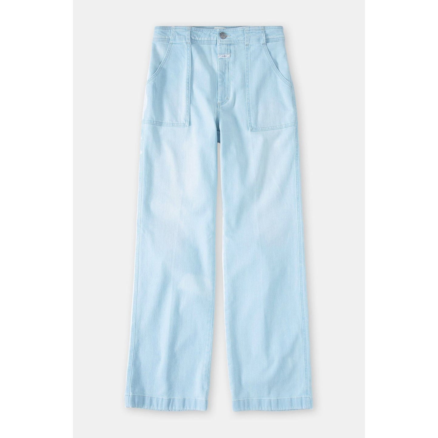 Light blue women's Aria Slim Jeans by Closed Women's, showing a close-up of the fitted denim with subtle whiskering and stitching.