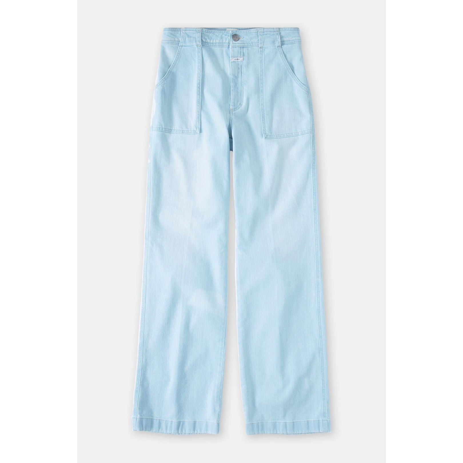 Light blue women's Aria Slim Jeans by Closed Women's, showing a close-up of the fitted denim with subtle whiskering and stitching.