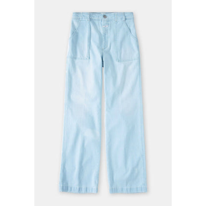 Light blue women's Aria Slim Jeans by Closed Women's, showing a close-up of the fitted denim with subtle whiskering and stitching.