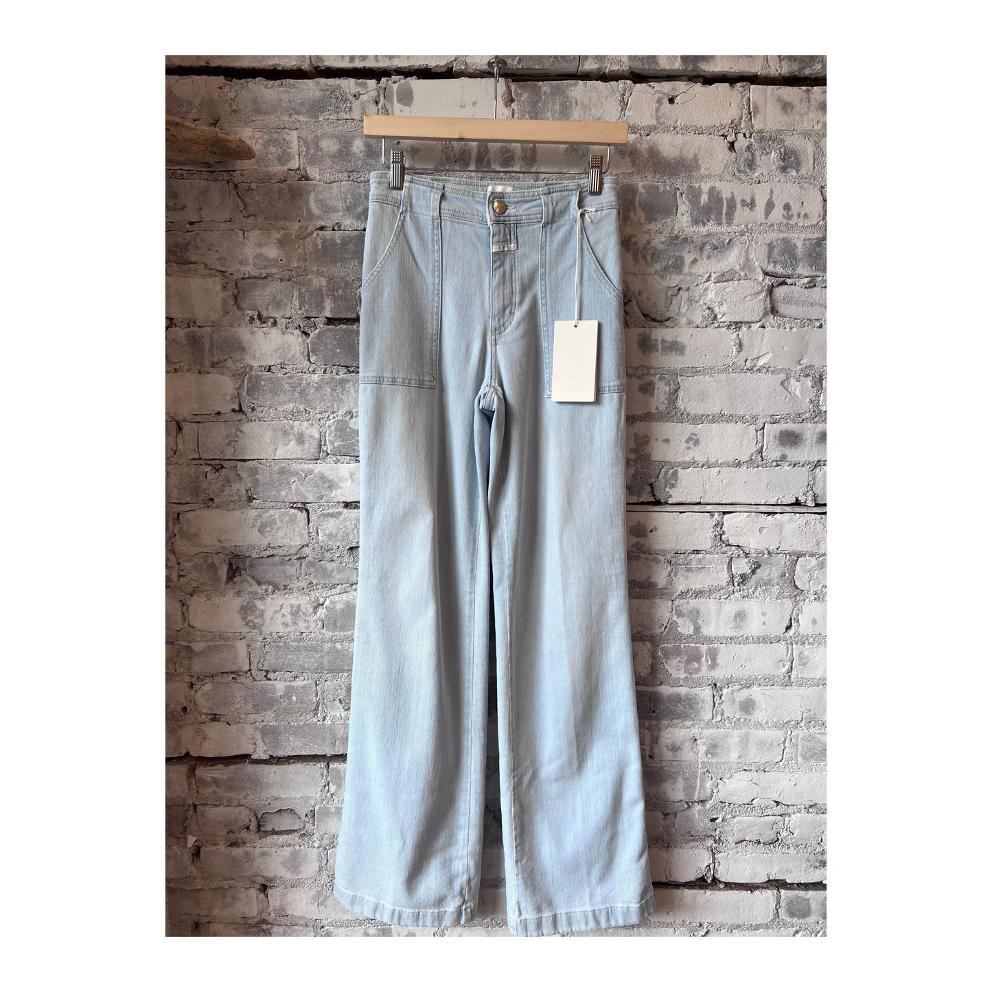 Light blue women's Aria Slim Jeans by Closed Women's, showing their fitted silhouette and classic five-pocket design.