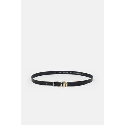 Black women's leather belt with metal buckle, stylish accessory from Closed Women's, featuring a sleek and durable design.