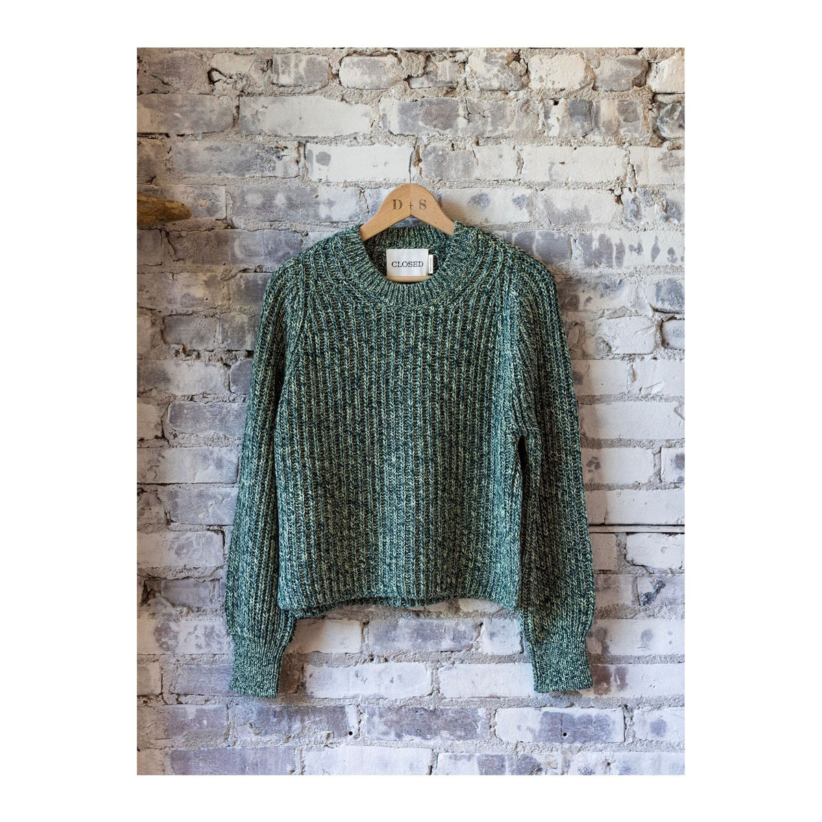 Closed Women's Mouliné Knitted Jumper in Midnight Lake, shown in a full view, featuring a cozy knit fabric and a stylish fit.