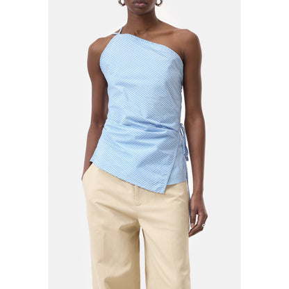 Women's cotton poplin wrap top in cornflower blue by Closed, featuring a stylish fit and classic design.