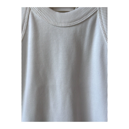 Ivory women's cropped racer top by Closed Women's, shown on a model with a fitted style and sleeveless design.