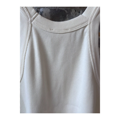 Ivory women's cropped racer top by Closed, close-up view showing fitted sleeveless design and soft fabric texture.