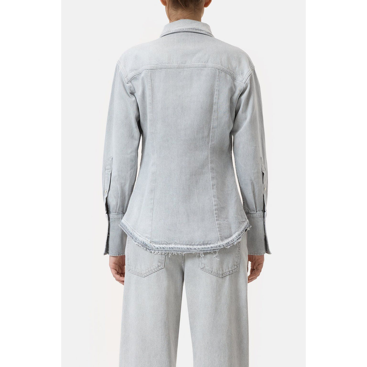 Light grey women's denim shirt by Closed Women's, showing button-up front and classic collar, casual style.