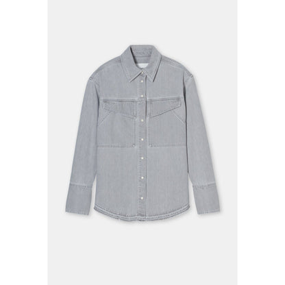 Light grey women's denim shirt by Closed, featuring classic button-up style and casual fit, displayed on a neutral background.