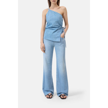 Light blue women's denim wrap top by Closed, featuring a fitted design and stylish wrap detail.