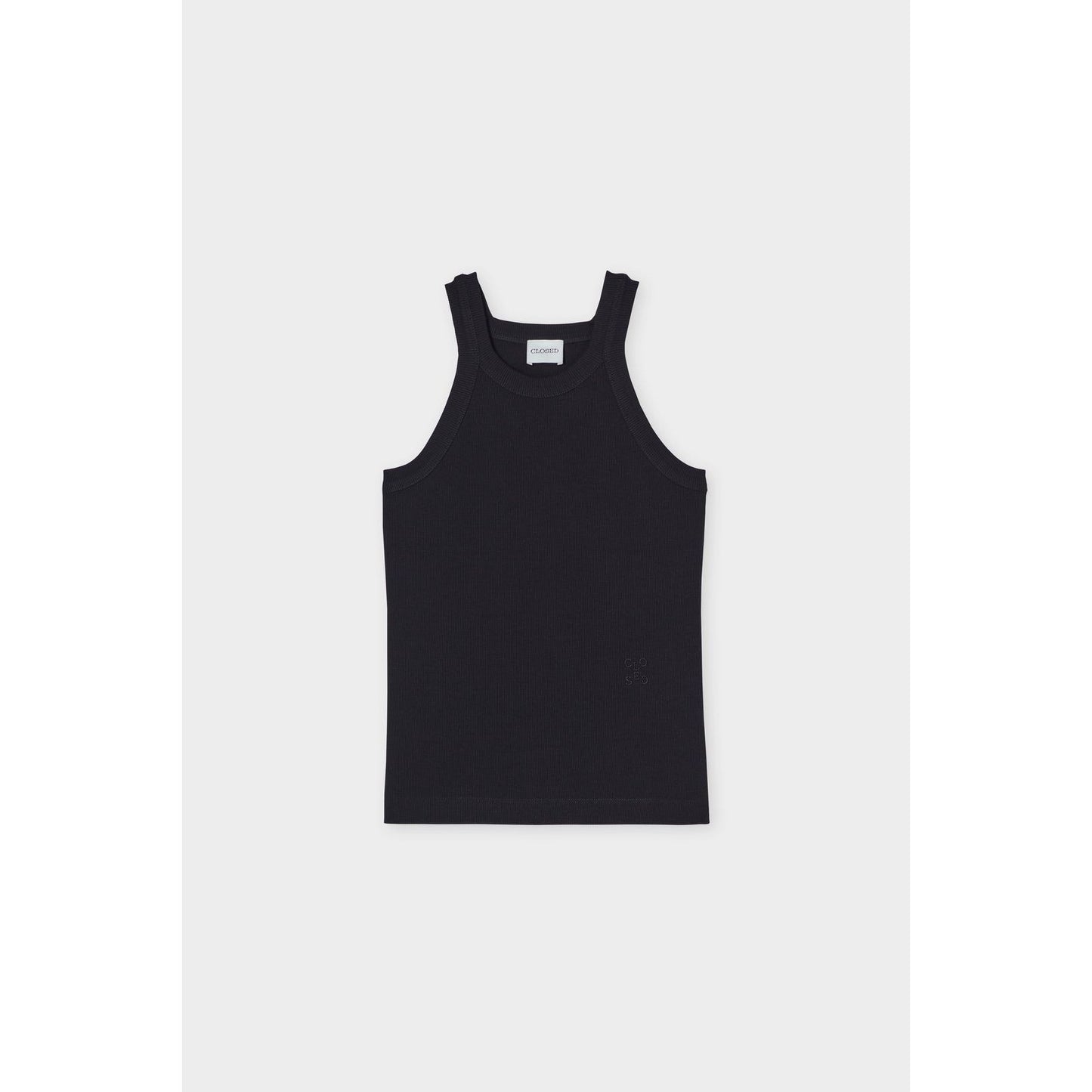 Black women's racer top by Closed Women's, featuring a fitted sleeveless design and stylish neckline.
