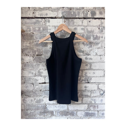 Black women's racer top from Closed Women's, featuring a fitted sleeveless design and stylish round neckline.