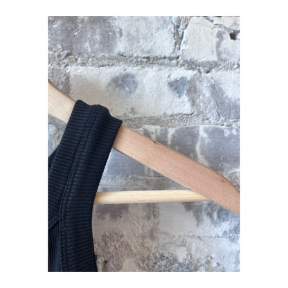 Black women's Racer Top by Closed Women's, featuring a fitted design and sleeveless style, displayed on a neutral background.