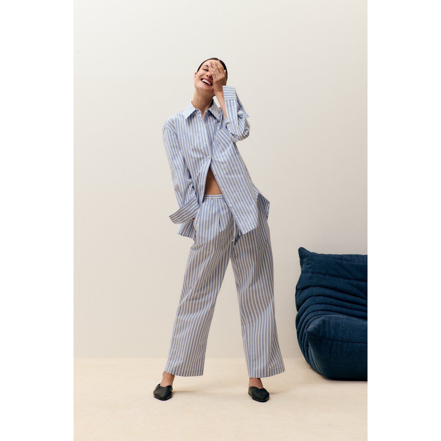 Women's Romilla Relaxed Pants in cornflower blue by Closed Women's, showing the loose fit and soft fabric.