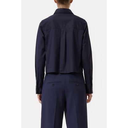 Women's short cotton poplin blouse in Dark Night color by Closed, featuring a relaxed fit with short sleeves and button front.