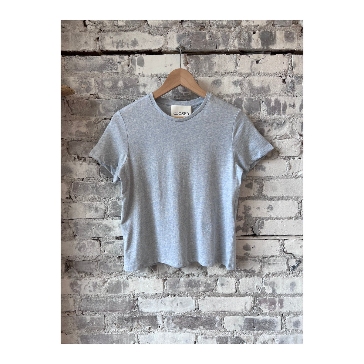 Closed Women's melange Lazio Blue T-shirt, casual fit, soft fabric, front view showing neckline and short sleeves.