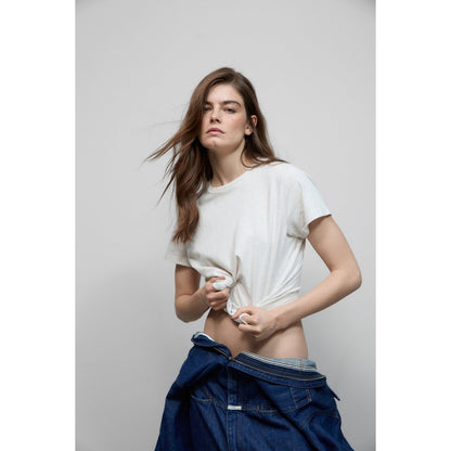 Women's melange beige t-shirt by Closed Women's, soft fabric, casual fit, shown flat with short sleeves and round neckline.