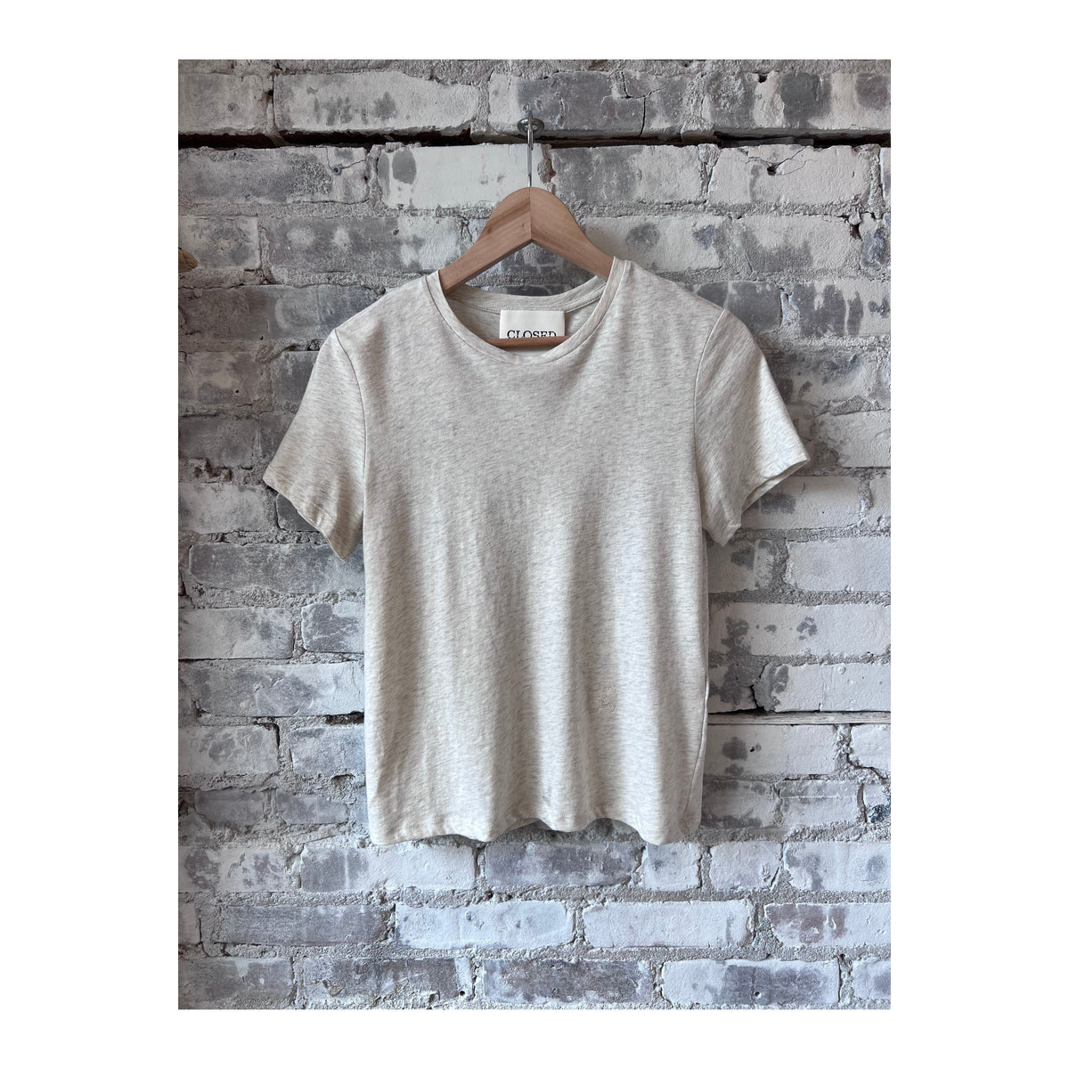 Women's melange beige T-shirt by Closed Women's, showing a close-up of the soft fabric and casual fit.
