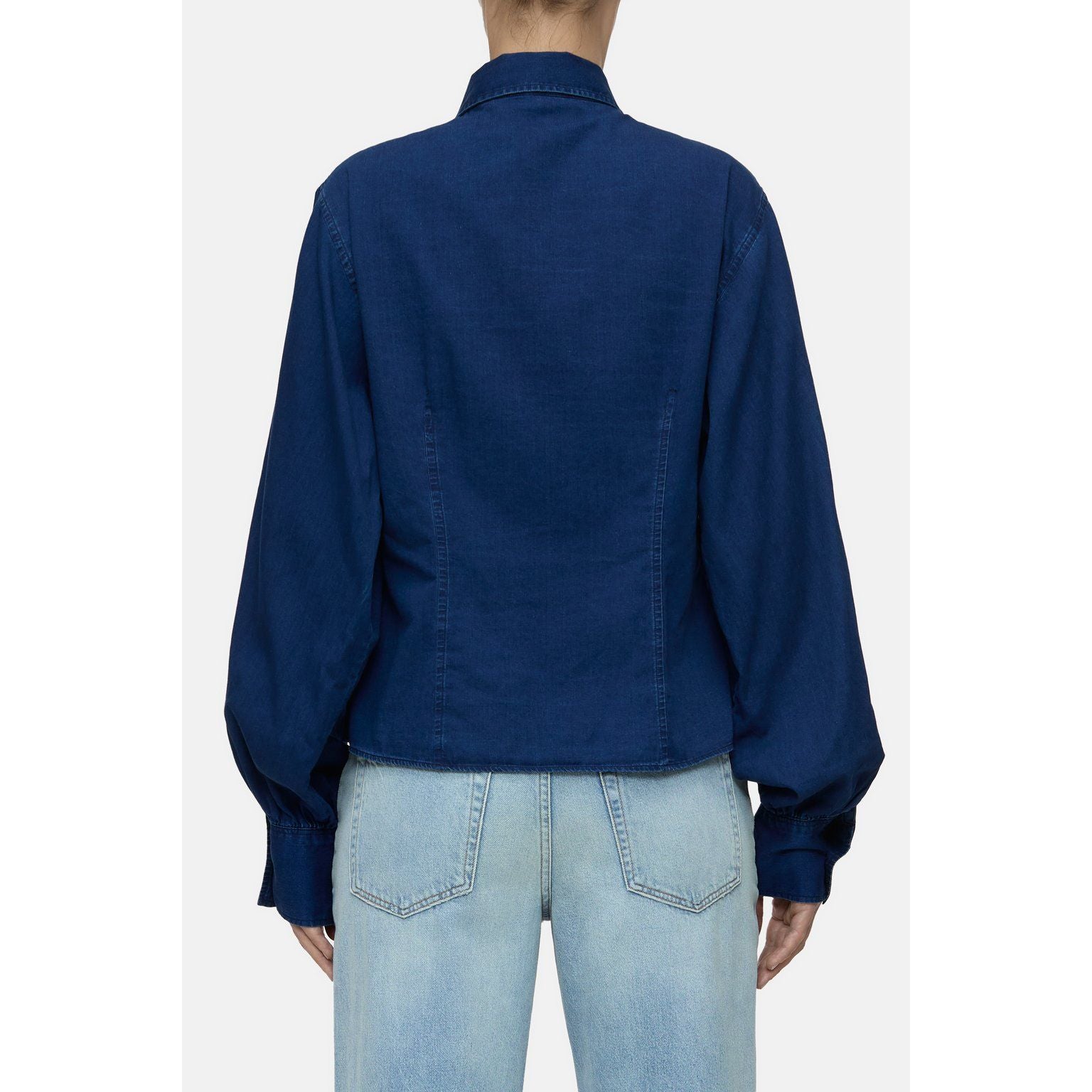 Dark blue tailored cotton blouse for women by Closed Women's, featuring a fitted design and classic collar.