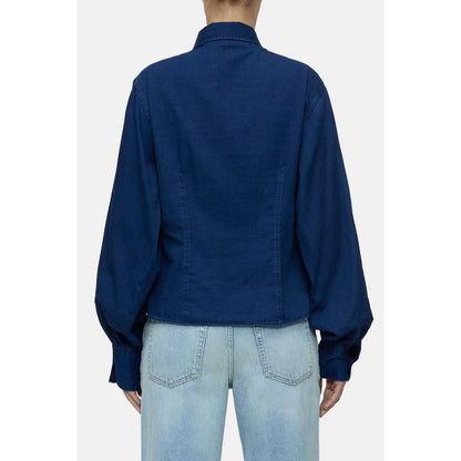 Dark blue tailored cotton blouse for women by Closed Women's, featuring a fitted design and classic collar.