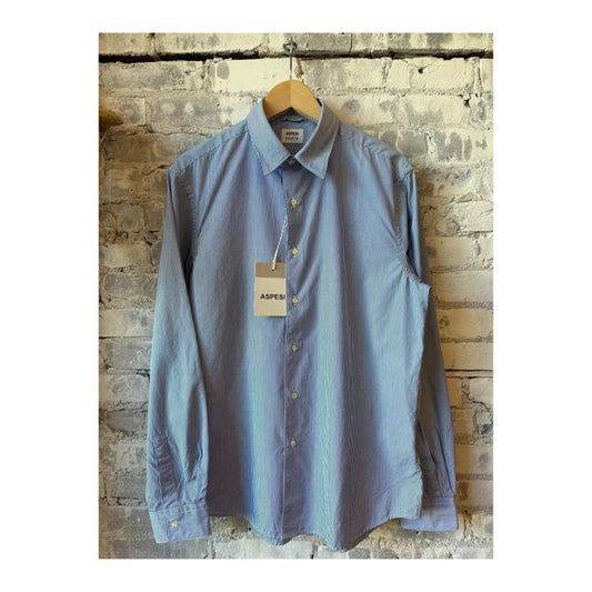 Men's Aspesi Comma Poplin Shirt with Micro Blue Stripe, featuring a classic button-up design and tailored fit.