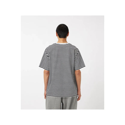 Men's black and navy COOLMAX stripe jersey tee by nanamica, featuring a stylish knit pattern and comfortable fit.