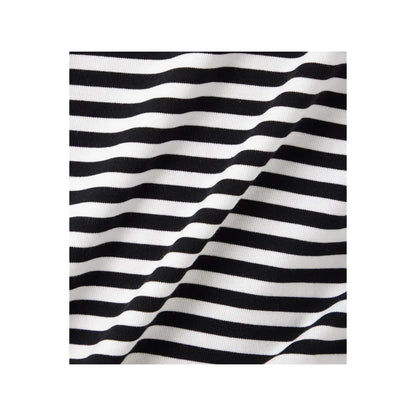 Men's black and navy COOLMAX stripe jersey tee by nanamica, showcasing a comfortable, lightweight knit with striped pattern.