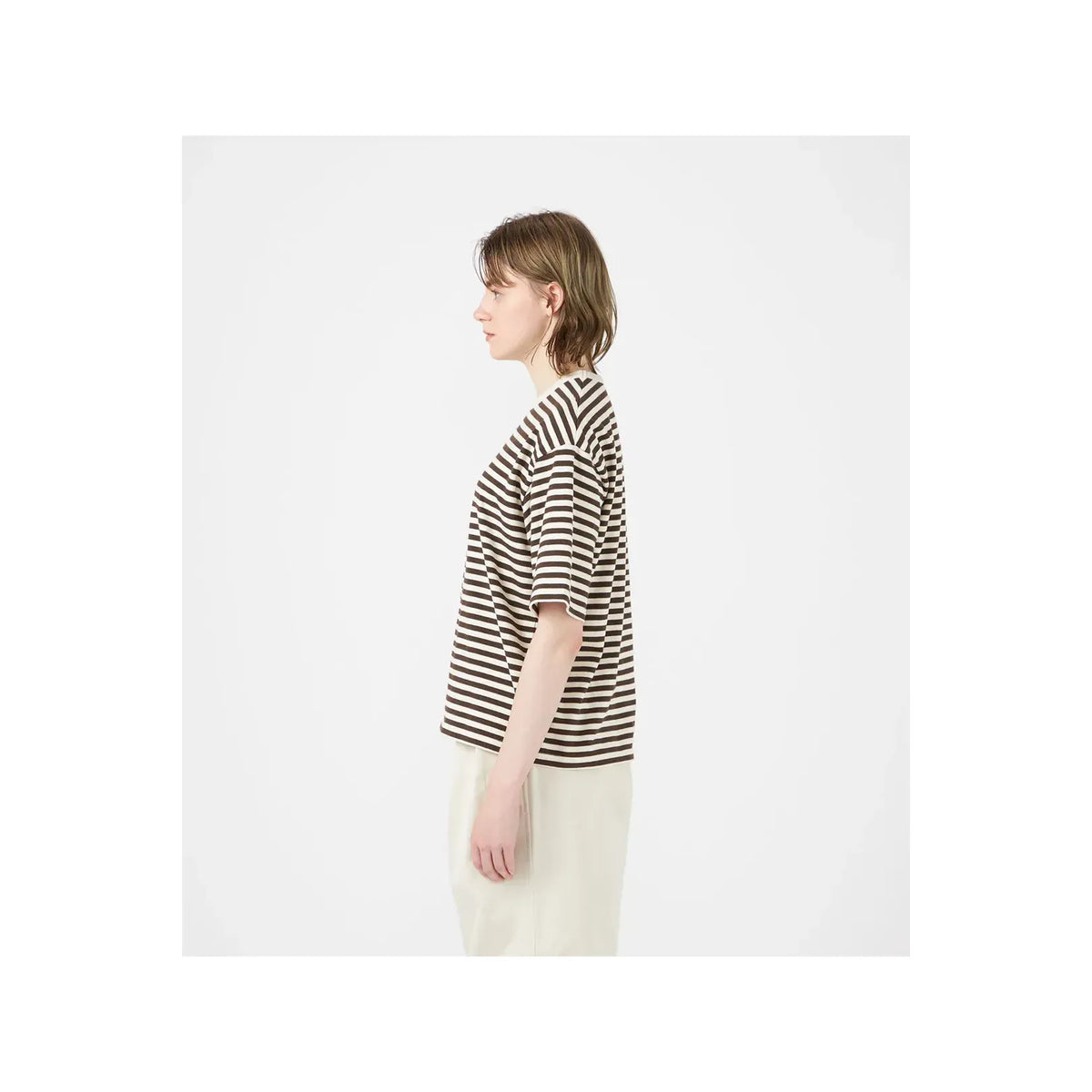 Men's black and navy COOLMAX stripe jersey tee by nanamica, showcasing a casual men's T-shirt with striped design.