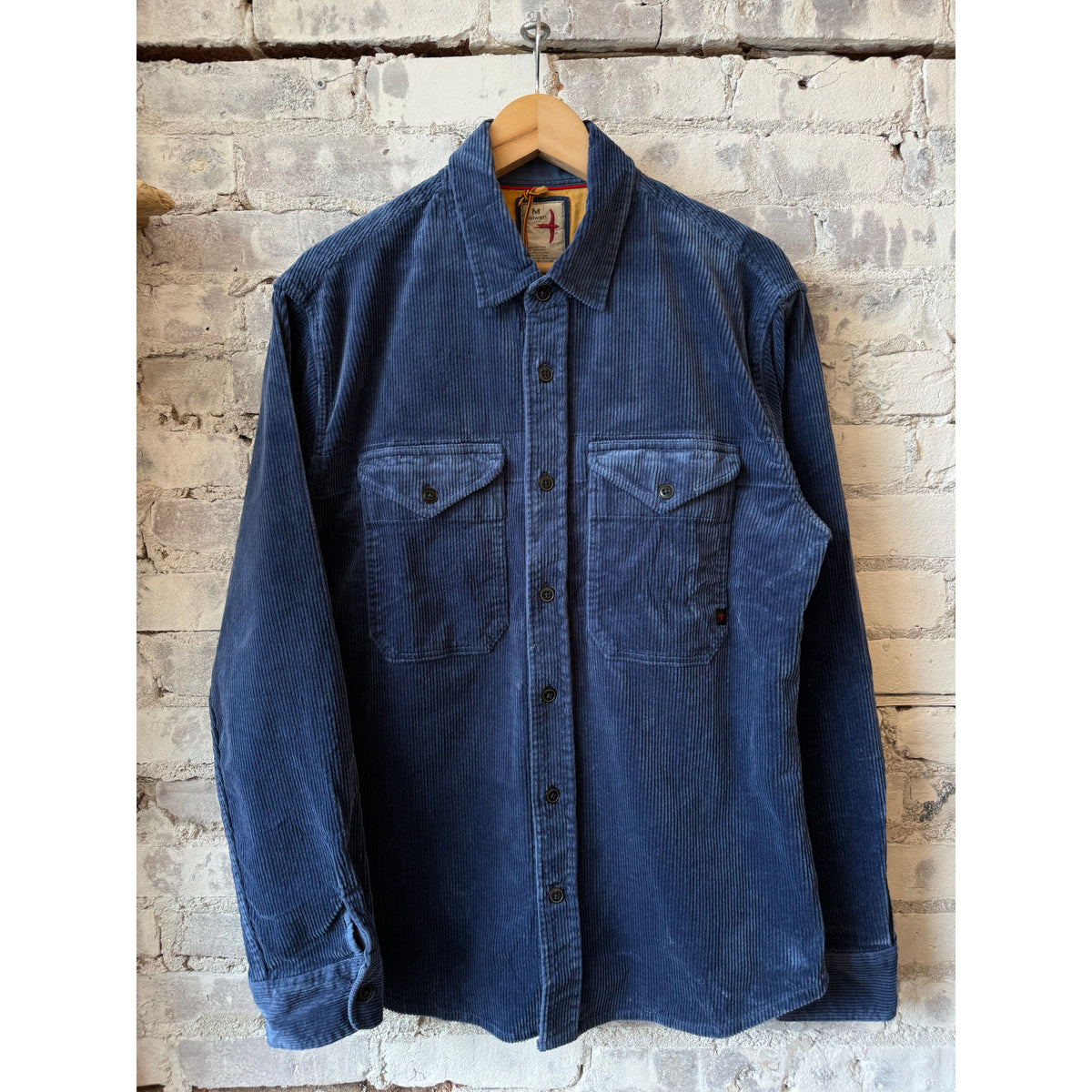 Men's Admiral Blue Cord Workshirt by Relwen, featuring durable corduroy fabric and a classic workwear style.