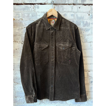 Men's Cord Workshirt in Coffee by Relwen, featuring durable corduroy fabric and classic workwear style.