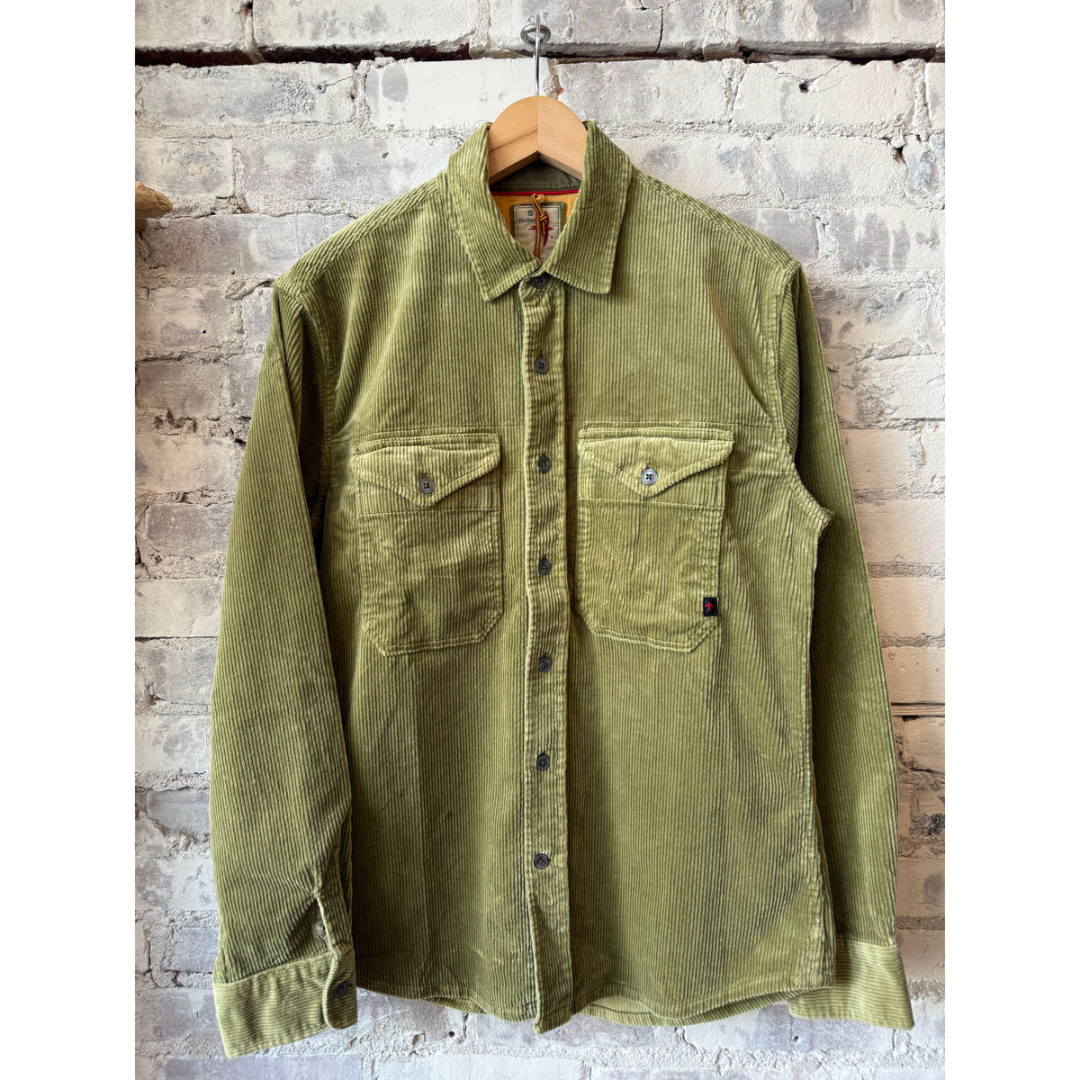 Men's Moss Cord Workshirt by Relwen, showing the rugged corduroy fabric, button front, and classic workwear style.