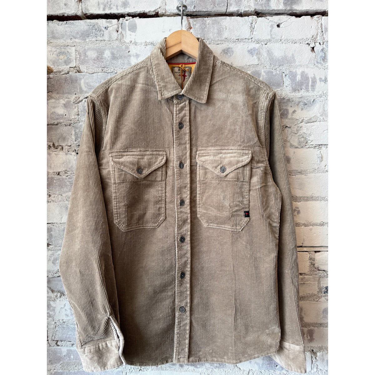Men's Cord Workshirt in Mushroom color by Relwen, featuring durable corduroy fabric and classic workwear style.
