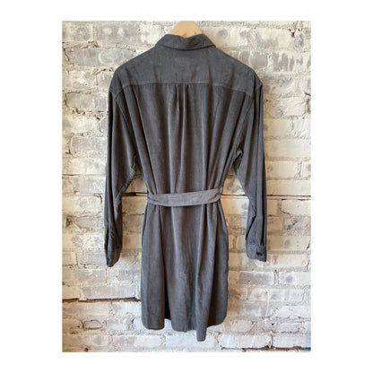 Charcoal Hartford Women's Corduroy Revol Dress displayed on a hanger, showcasing its textured fabric and classic style.