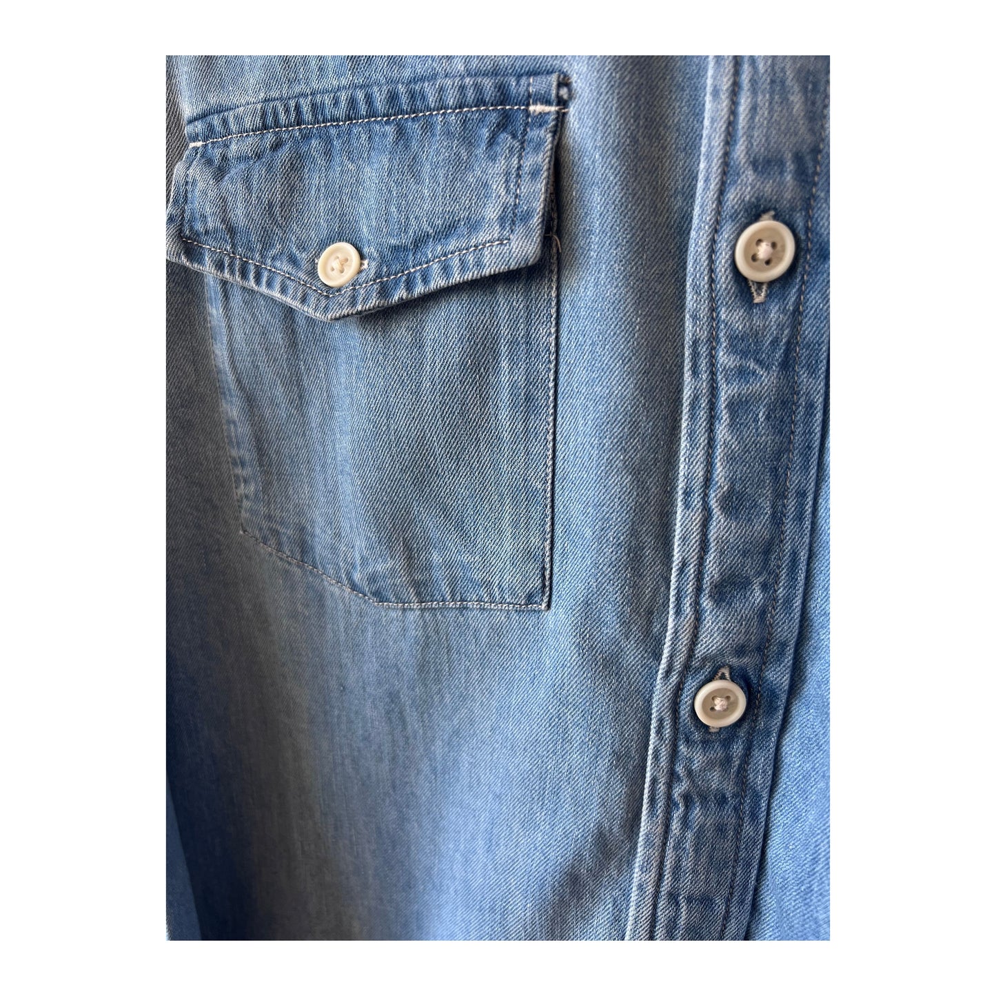 Men's light indigo denim shirt by Corridor, long-sleeve casual shirt with classic button-up design and chest pockets.