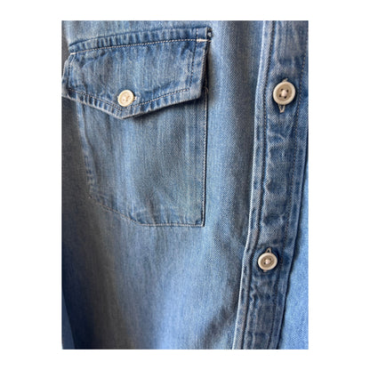 Men's light indigo denim shirt by Corridor, long-sleeve casual shirt with classic button-up design and chest pockets.
