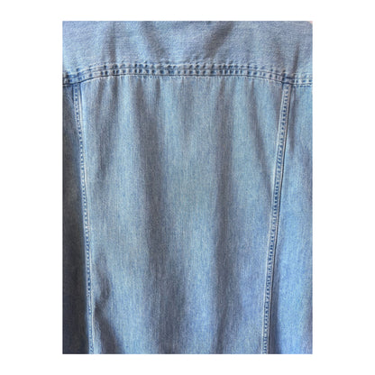 Men's light indigo denim shirt by Corridor, long-sleeve casual shirt shown on a model with chest pockets and button closure.