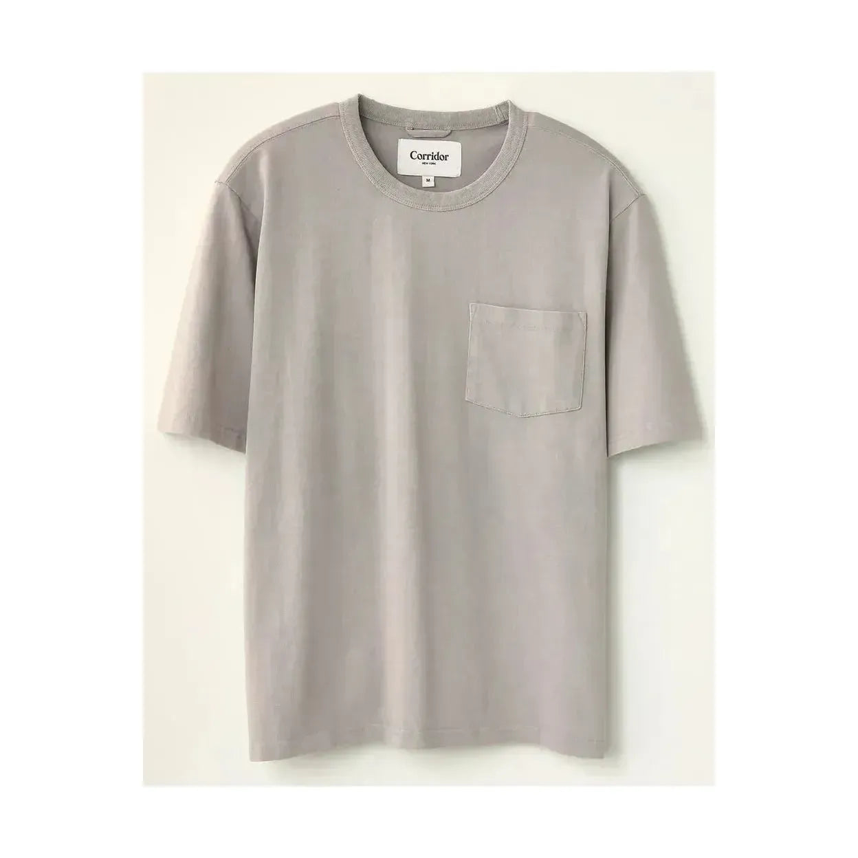 Men's garment dyed oyster grey tee by Corridor, organic cotton fabric with a relaxed fit and casual style.
