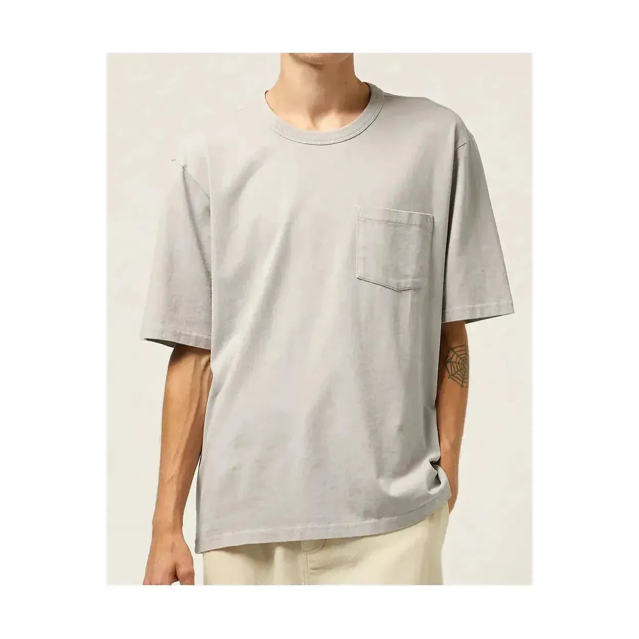 Men's garment dyed oyster grey tee by Corridor, showcasing a soft, comfortable fabric and classic fit on a neutral background.