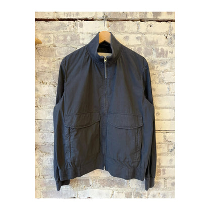 Men's cotton bomber jacket in smokey blue, by Closed Men's, featuring a classic fit with ribbed collar and cuffs.