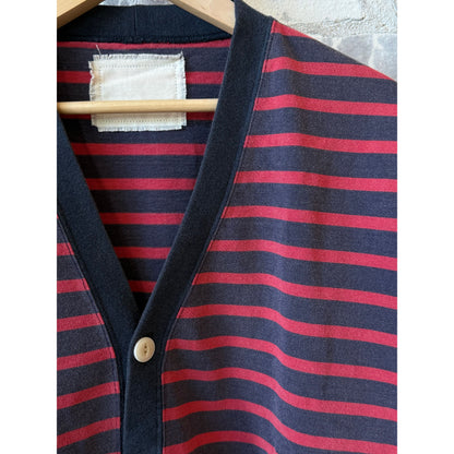 V::Room Cotton Heavy Boarder V-Cardigan - Navy/Red Dark Slate Gray