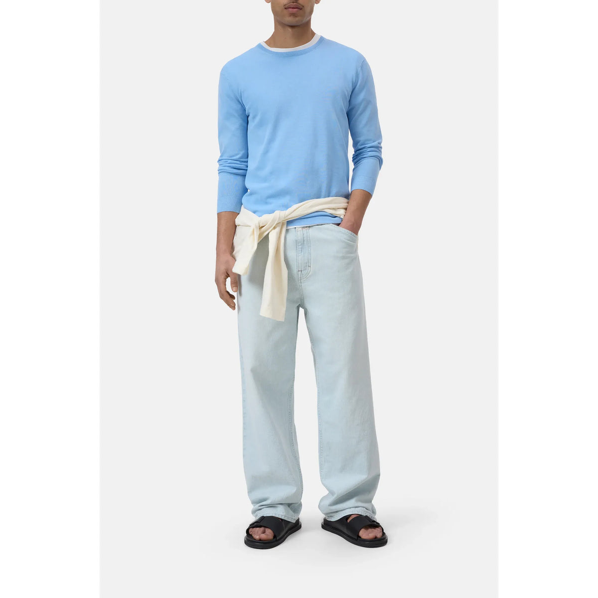Men's sky blue cotton jumper by Closed Men's, featuring a comfortable knit design and classic crew neckline.