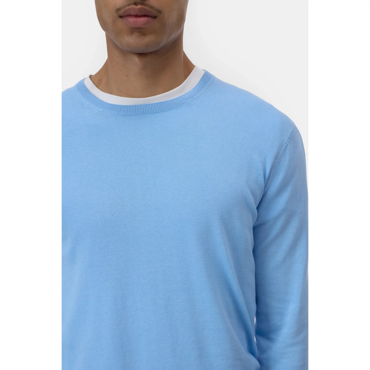 Men's sky blue cotton jumper by Closed Men's, featuring a comfortable knit design and classic crew neckline.