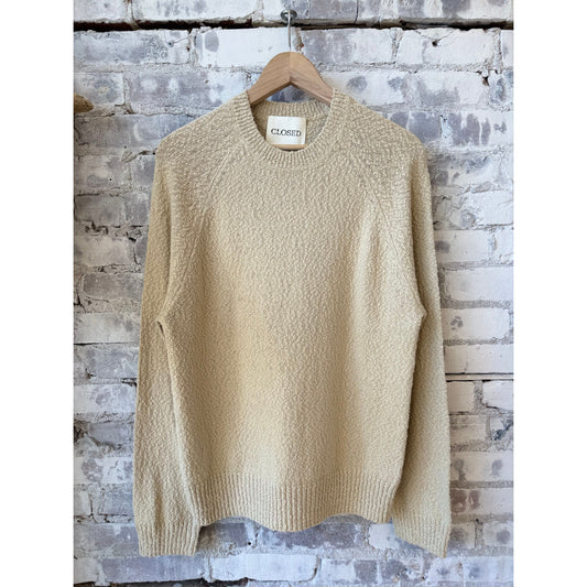Men's cotton jumper in whipped cream color by Closed Men's, featuring a cozy knit fabric and classic crew neck style.