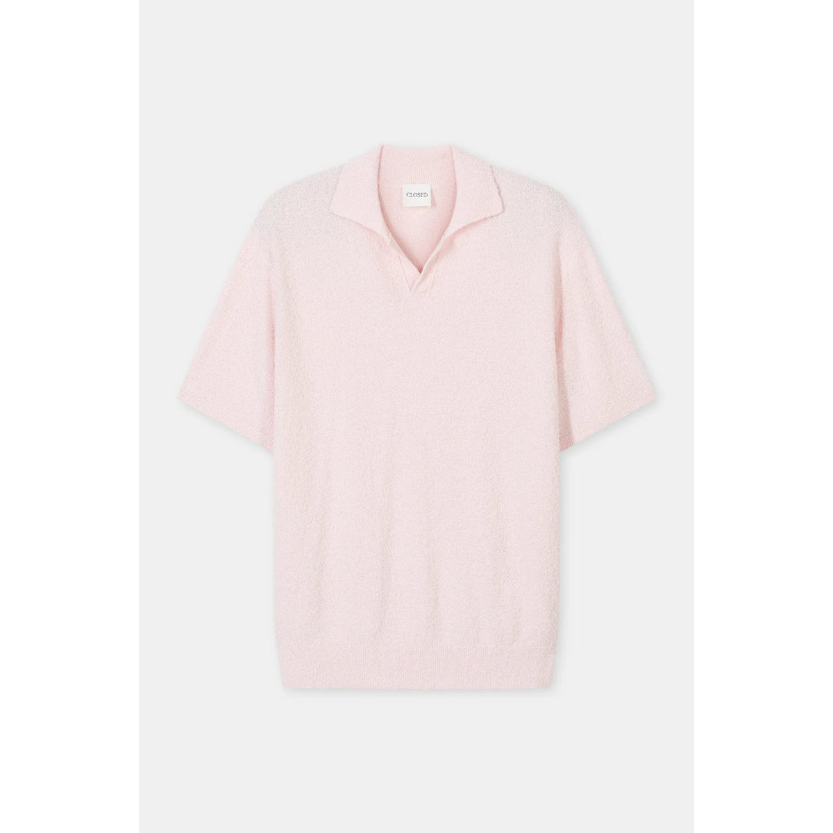 Men's cotton knit polo shirt in quartz pink by Closed Men's, featuring a classic collar and short sleeves.