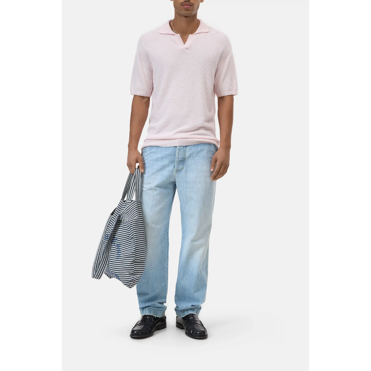 Men's cotton knit polo shirt in quartz pink by Closed Men's, featuring a classic collar and short sleeves.