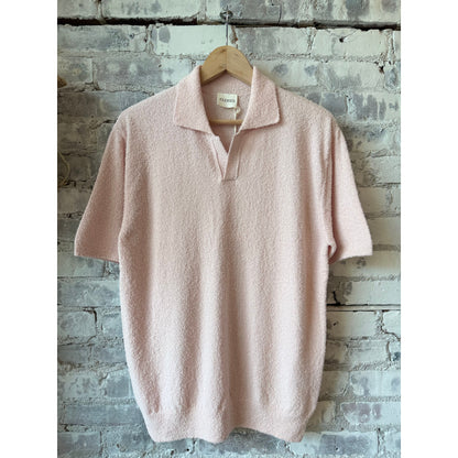 Men's cotton knit polo shirt in quartz pink by Closed Men's, featuring a classic collar and short sleeves.
