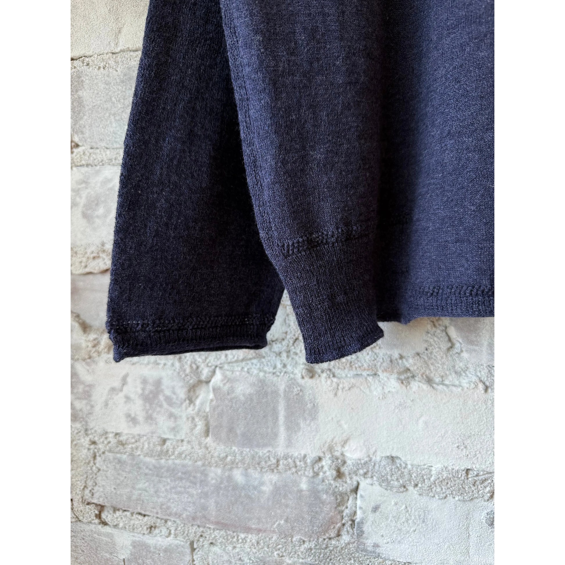 Women's navy cotton-linen V-neck cardigan sweater by Pas De Calais, featuring a soft, lightweight knit and classic design.