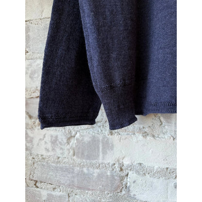 Women's navy cotton-linen V-neck cardigan sweater by Pas De Calais, featuring a soft, lightweight knit and classic design.